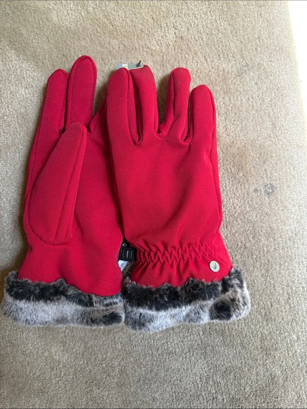 HEAD Red Gloves with Faux Fur Trim